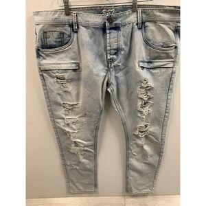 RS7 Men's Moto Style Light Wash Denim Size 44x31 Distress Thrash Grunge